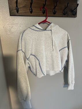 Papermoon Light Gray Cropped Hoodie with Contrast Stitching